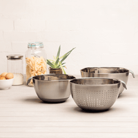 3pc Colander & Mixing Bowl Set & 3pc Glass Storage Set