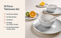 4x Person Stoneware Dinner Set (Grey & Green)