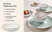 4x Person Stoneware Dinner Set (Grey & Green)