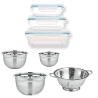 4pc Colander & Mixing Bowl Set & 3pc Glass Storage Set